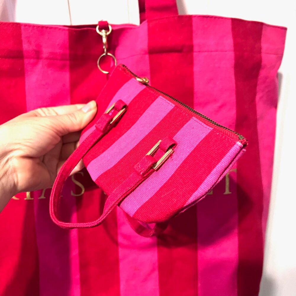 Victoria's Secret Iconic Pink/Red/Gold Striped Canvas Large Tote-Bonus Small One - Picture 3 of 16